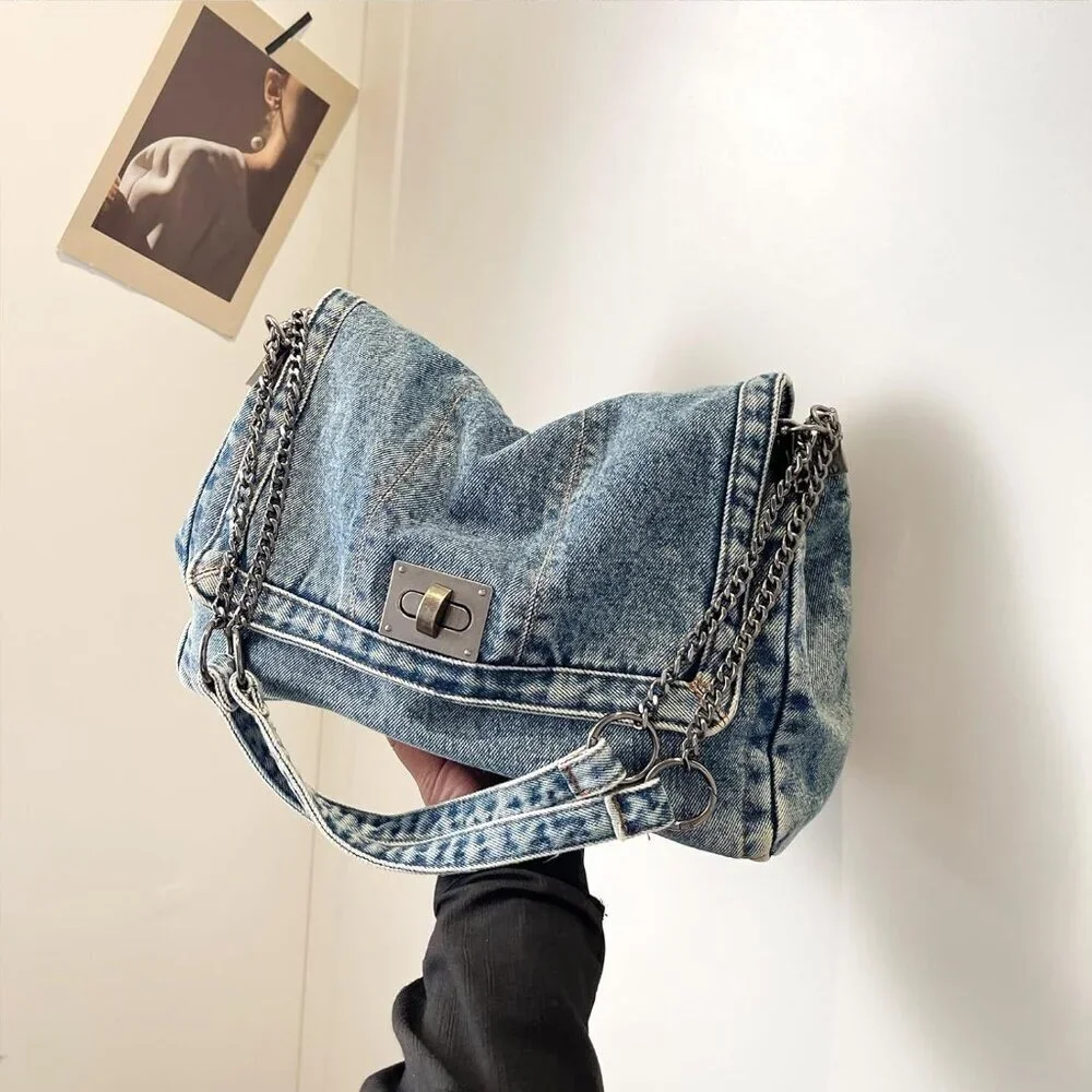 Denim Tote Bag Women Casual Retro Crossbody Shoulder Bag Handbag Durable